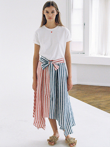 [SELF-LOVE] PEONY TWO-TONED STRIPE LINEN SKIRT_RED