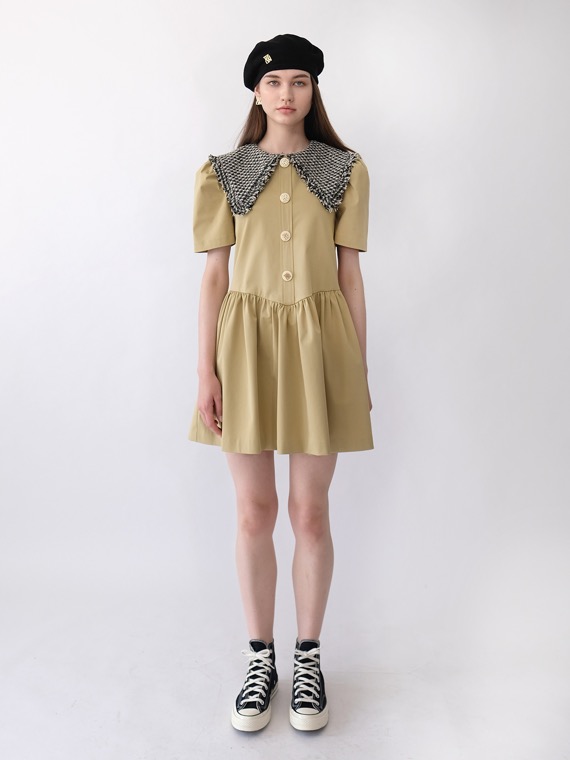 [REFURB] JENNY TWEED COLLAR DRESS SHORT_KHAKI